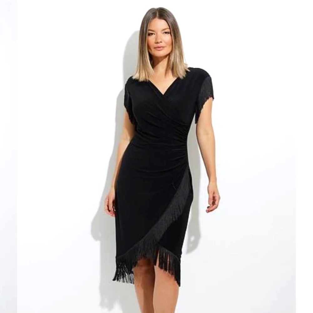 JOSEPH RIBKOFF BLACK FRINGE HEM DRESS NEW WITH TAGS NWT Size 2